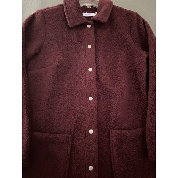 Denim‎ & Co Sherpa Jacket Womens Size XXS Dark Burgundy Long Length Warm Button - Picture 2 of 14